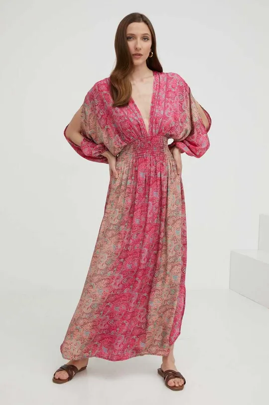 Шёлковое платье Answear Lab розовый