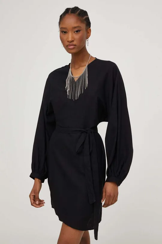 μαύρο Φόρεμα από λινό μείγμα Answear Lab Γυναικεία