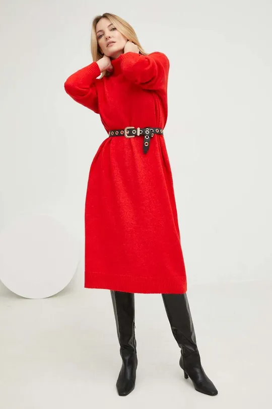 czerwony Answear Lab sukienka z domieszką wełny Damski