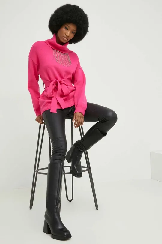 Answear Lab gyapjúkeverék pulóver rózsaszín
