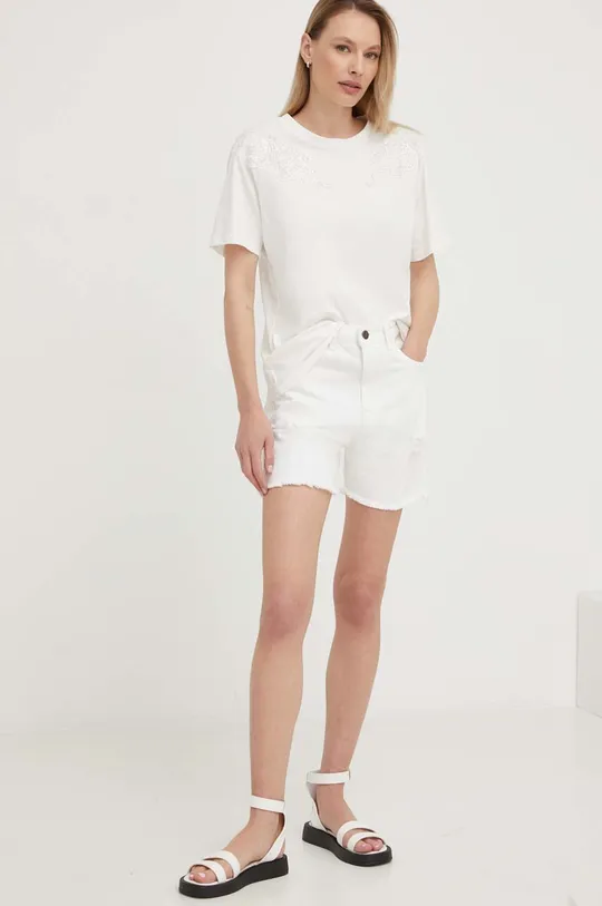 Bavlnené rifľové šortky Answear Lab biela