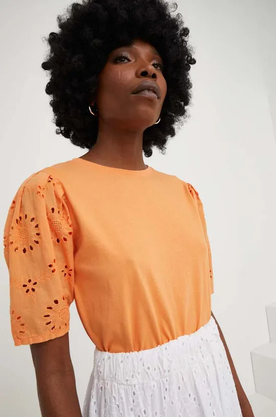 πορτοκαλί Βαμβακερό μπλουζάκι Answear Lab