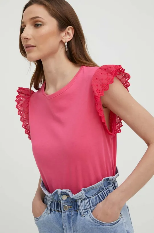 roza Bombažna kratka majica Answear Lab