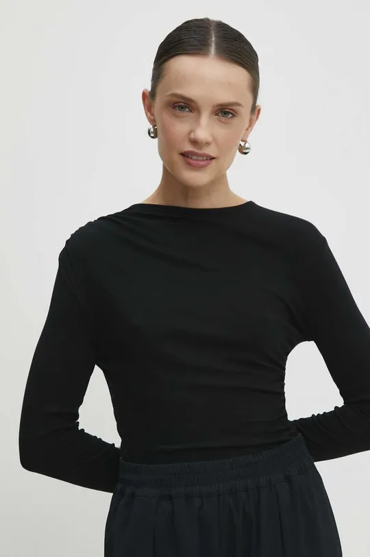črna Majica z dolgimi rokavi Answear Lab Ženski