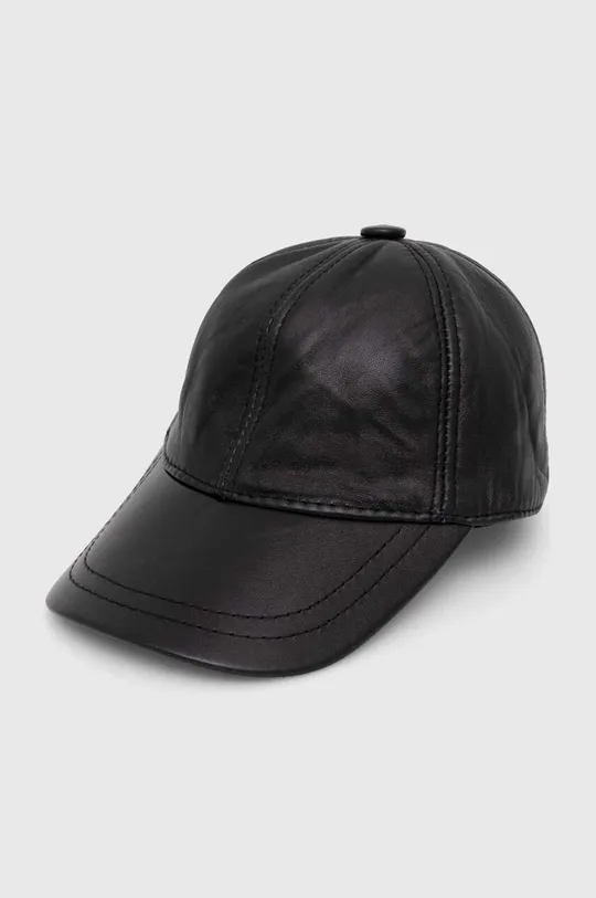Answear Lab czapka z daszkiem skórzana czarny