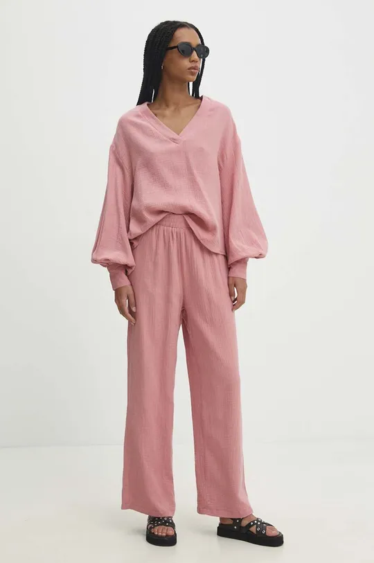 ροζ Βαμβακερή μπλούζα και παντελόνι Answear Lab Γυναικεία