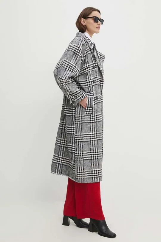 szürke Answear Lab kabát gyapjú keverékből Női