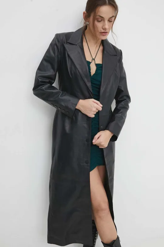 crna Kožni kaput Answear Lab Ženski