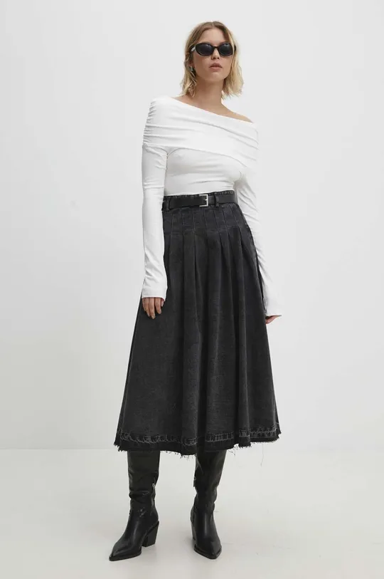 Rifľová sukňa Answear Lab čierna