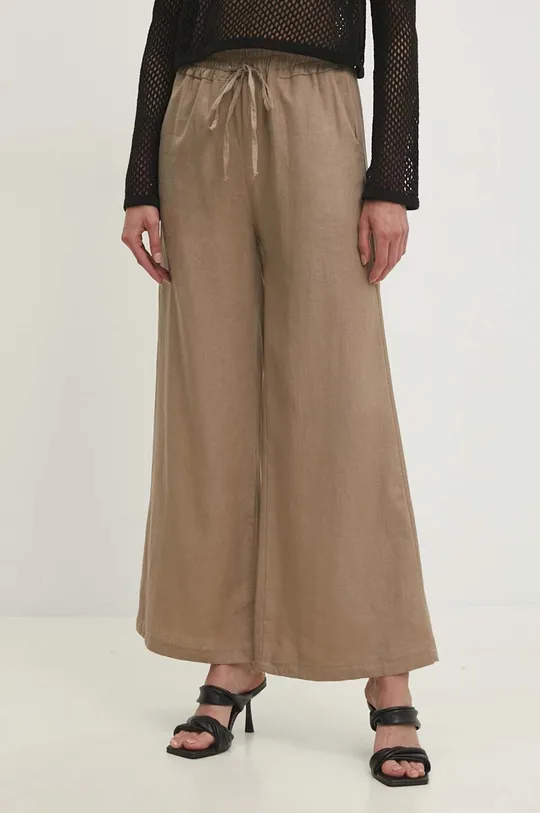 beżowy Answear Lab spodnie z lnem Damski