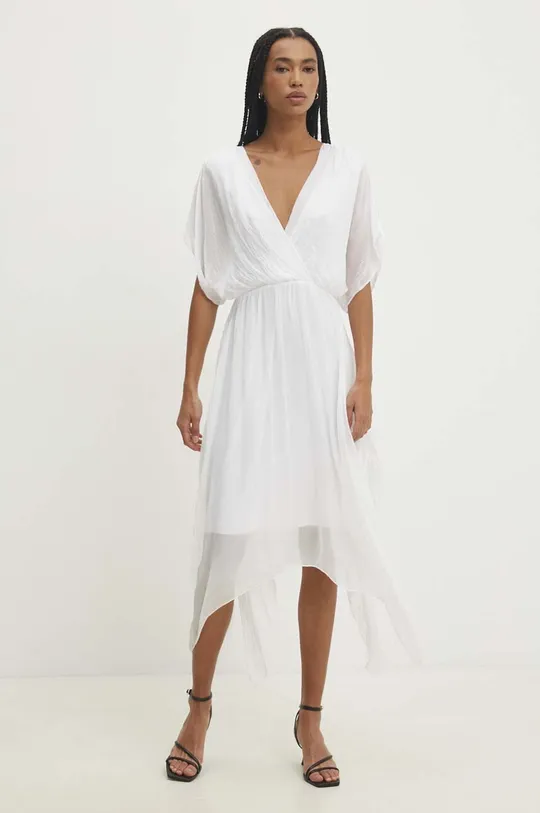Answear Lab sukienka z jedwabiem biały