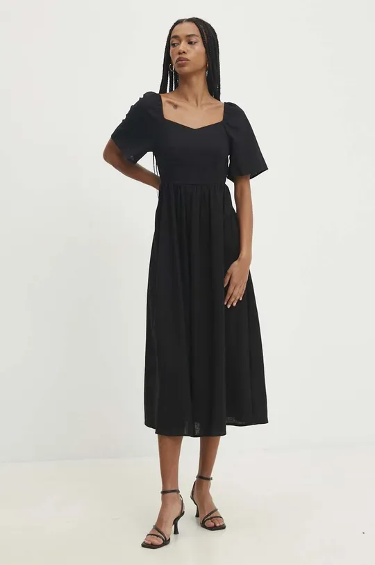 Φόρεμα με λινό Answear Lab μαύρο