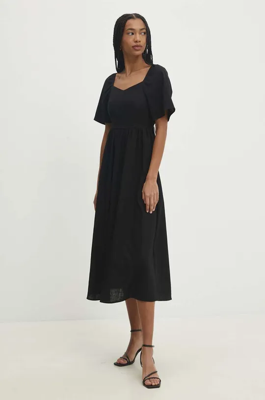 czarny Answear Lab sukienka z lnem