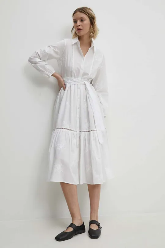 bela Bombažna obleka Answear Lab Ženski