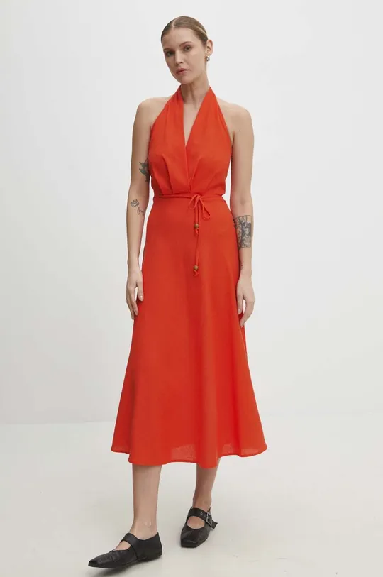 Φόρεμα με λινό Answear Lab κόκκινο