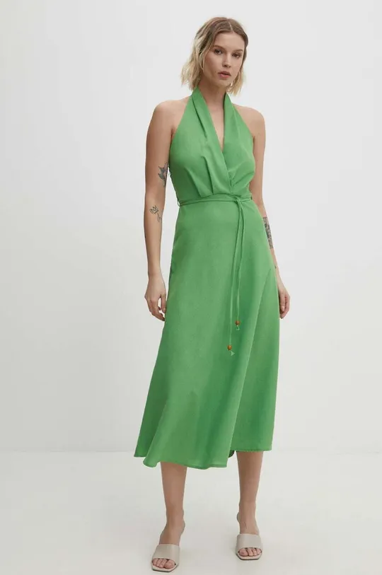 Φόρεμα με λινό Answear Lab πράσινο