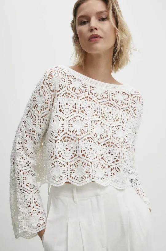λευκό Βαμβακερό πουλόβερ Answear Lab Γυναικεία