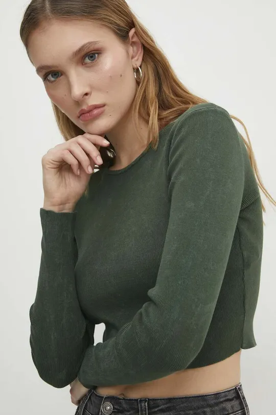 zelena Majica z dolgimi rokavi Answear Lab Ženski