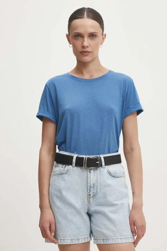 μπλε T-shirt με λινό ύφασμα Answear Lab Γυναικεία