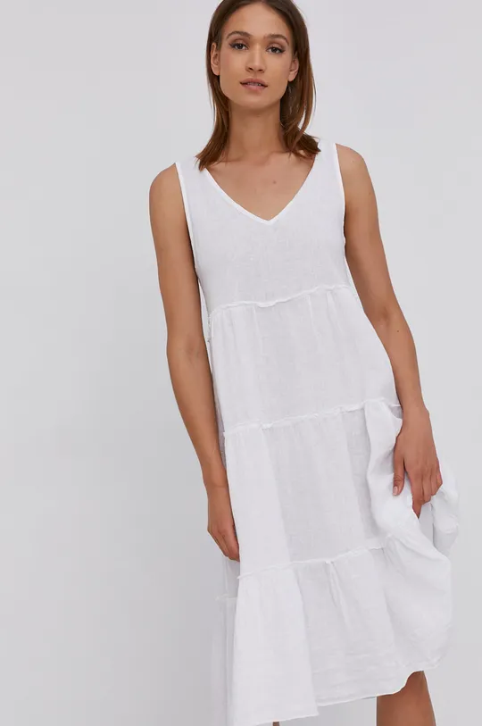 Answear Lab Sukienka lniana Pure Linen biały