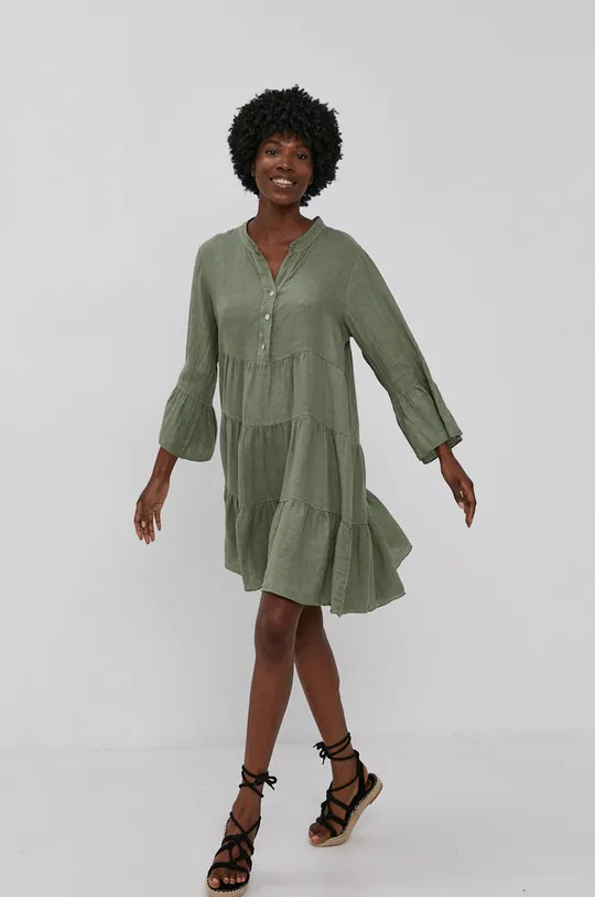 Ľanové šaty Answear Lab Pure Linen zelená