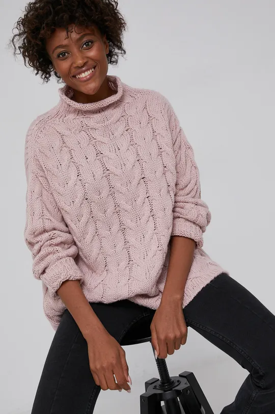 różowy Answear Lab - Sweter z dodatkiem wełny Damski