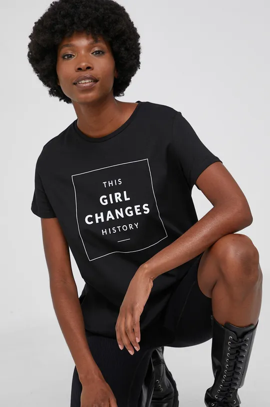 чорний Бавовняна футболка Answear Lab Жіночий