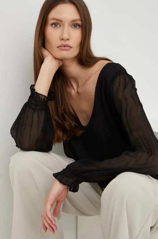 μαύρο Βαμβακερή μπλούζα Answear Lab Silk Blend Γυναικεία