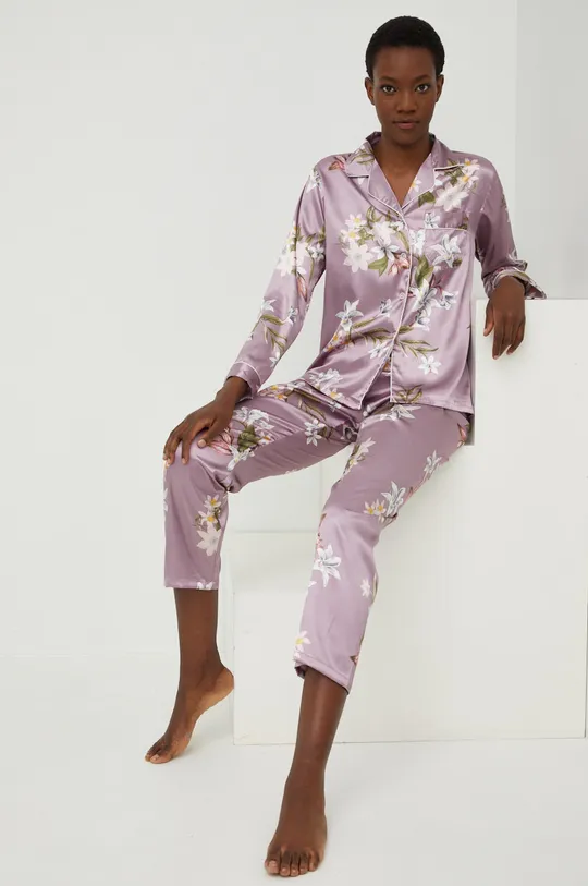fialová Pyžamo s prímesou hodvábu Answear Lab Silk Blend Dámsky