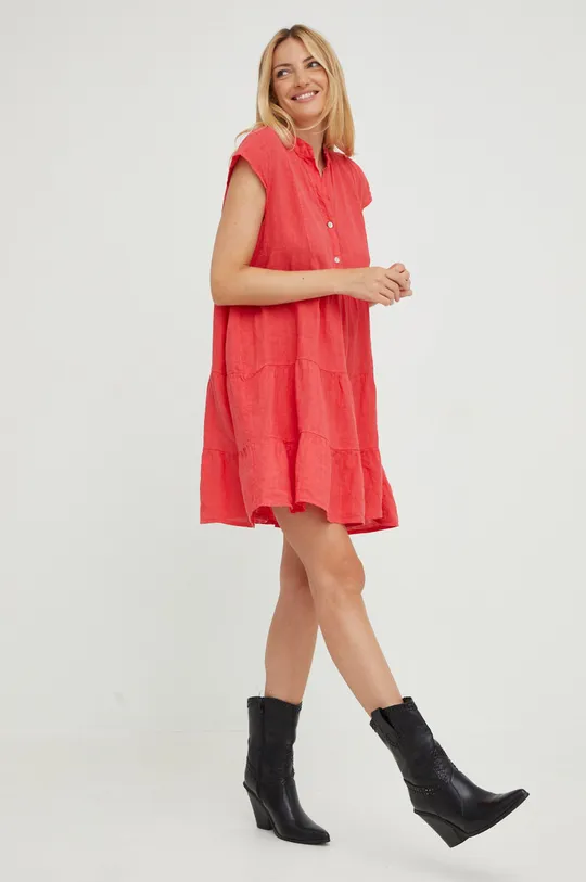 Λινό φόρεμα Answear Lab κόκκινο