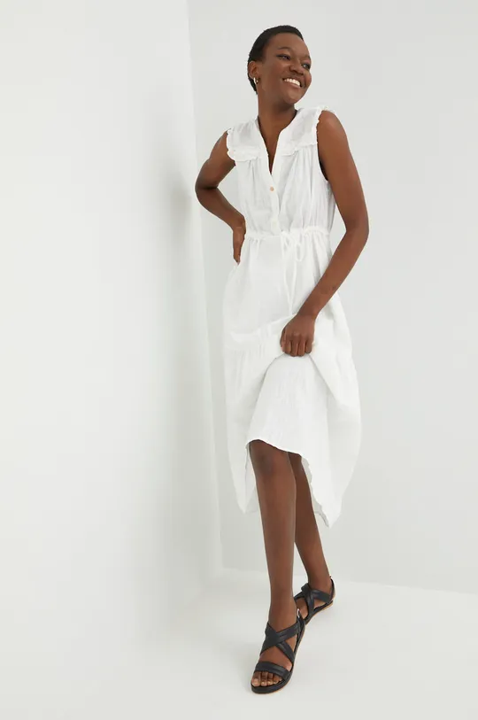 λευκό Φόρεμα με λινό Answear Lab Γυναικεία