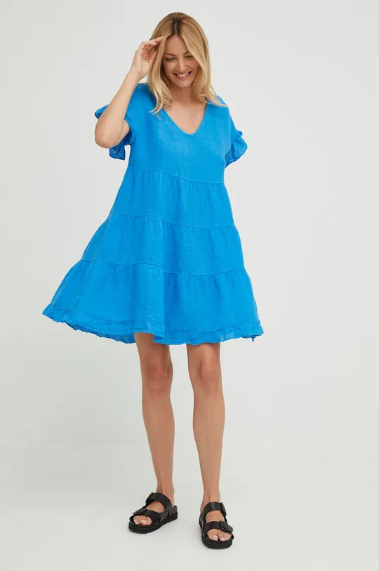 голубой Льняное платье Answear Lab Женский