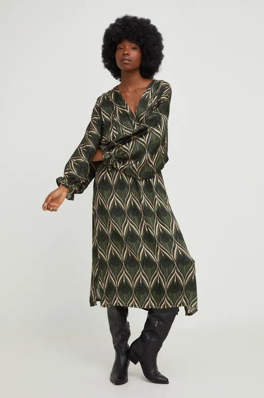 zelená Hodvábne šaty Answear Lab Silk Blend Dámsky