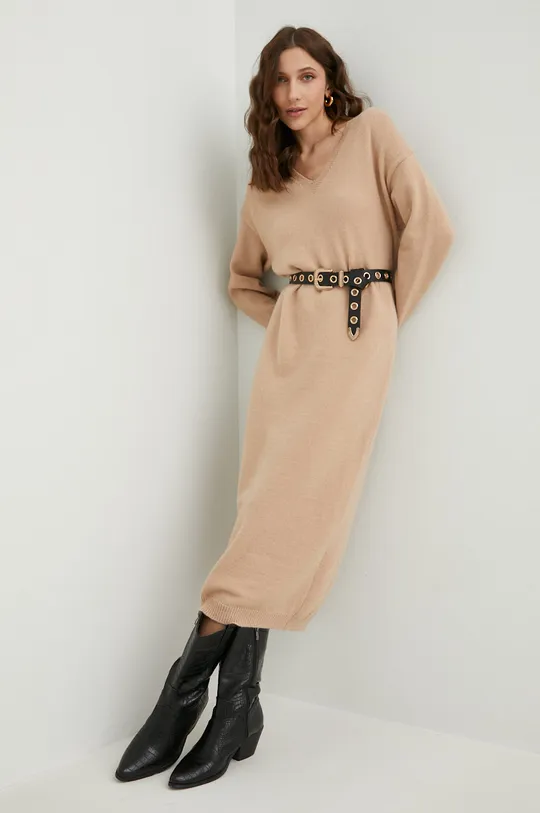 brązowy Answear Lab sukienka z wełną Damski