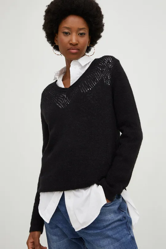 fekete Answear Lab gyapjú pulóver Női