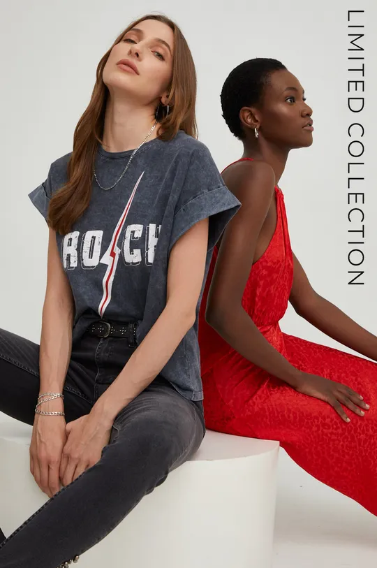 γκρί Βαμβακερό μπλουζάκι Answear Lab Γυναικεία