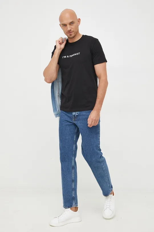 μαύρο Βαμβακερό μπλουζάκι Answear Lab X limited collection BE SHERO Ανδρικά