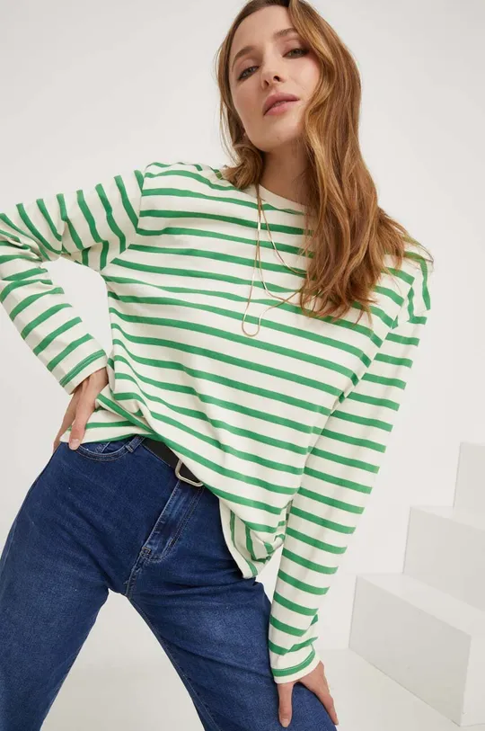 πράσινο Βαμβακερή μπλούζα με μακριά μανίκια Answear Lab Γυναικεία