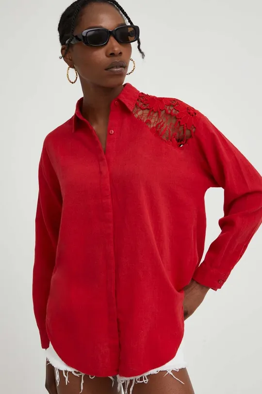 κόκκινο Λινό πουκάμισο Answear Lab Γυναικεία