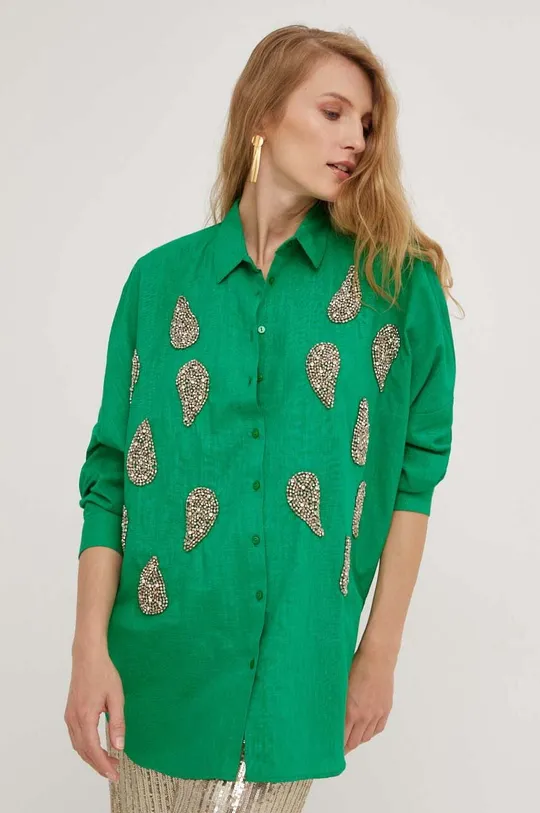 Βαμβακερό πουκάμισο Answear Lab X limited collection BE SHERO πράσινο