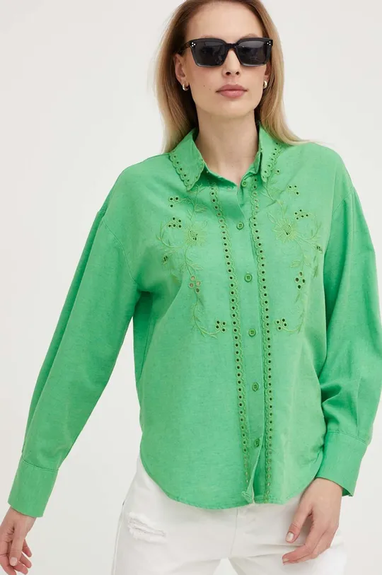 zelena Lanena srajca Answear Lab Ženski