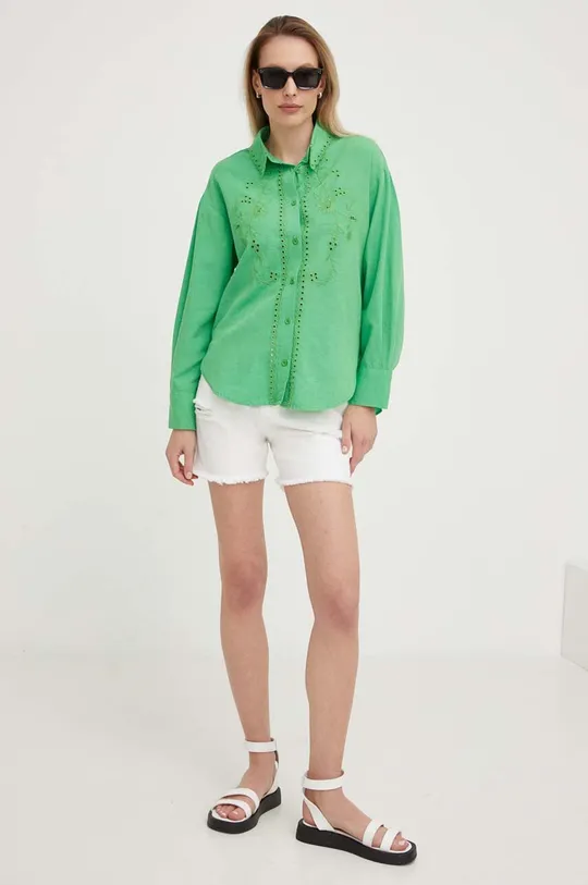 Λινό πουκάμισο Answear Lab πράσινο