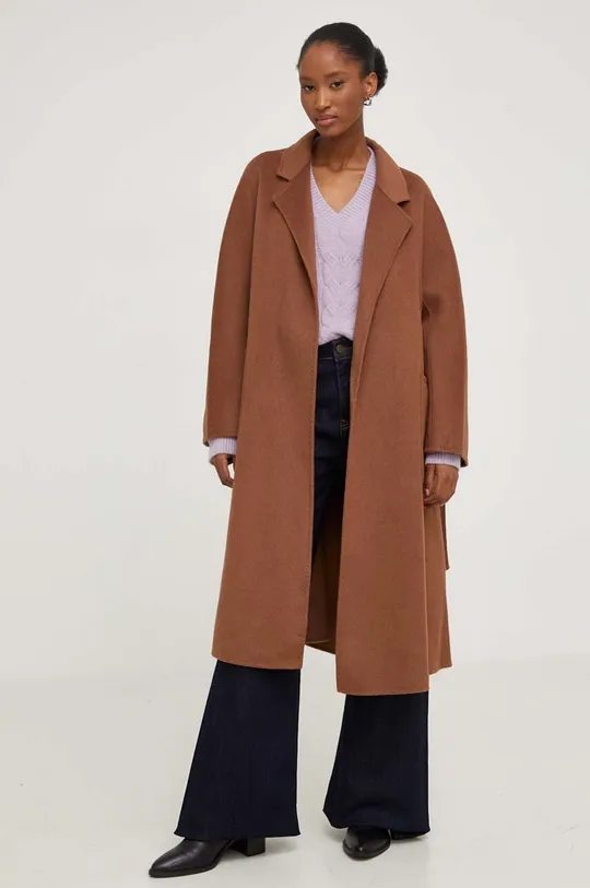 Answear Lab płaszcz wełniany brązowy