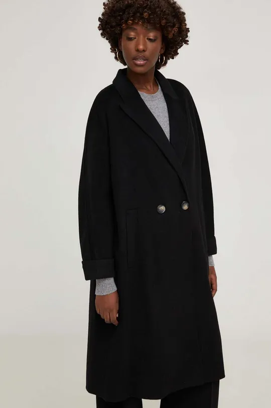 czarny Answear Lab płaszcz wełniany Damski