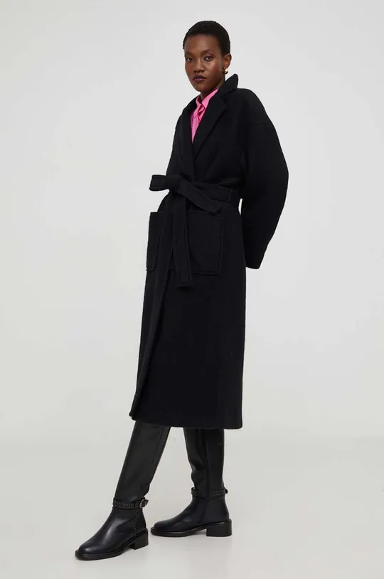 Answear Lab gyapjú kabát fekete