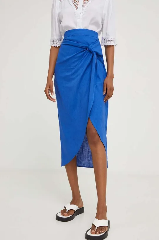 μπλε Λινή φούστα Answear Lab Γυναικεία
