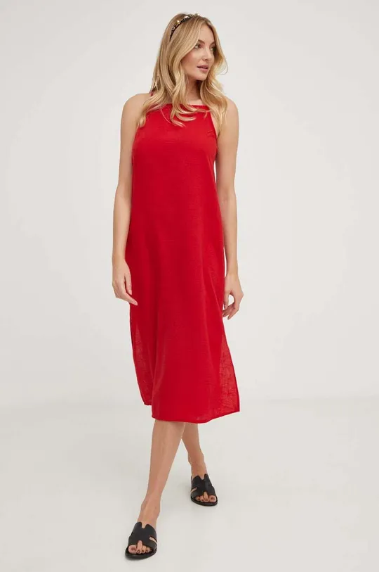 Φόρεμα από λινό μείγμα Answear Lab κόκκινο