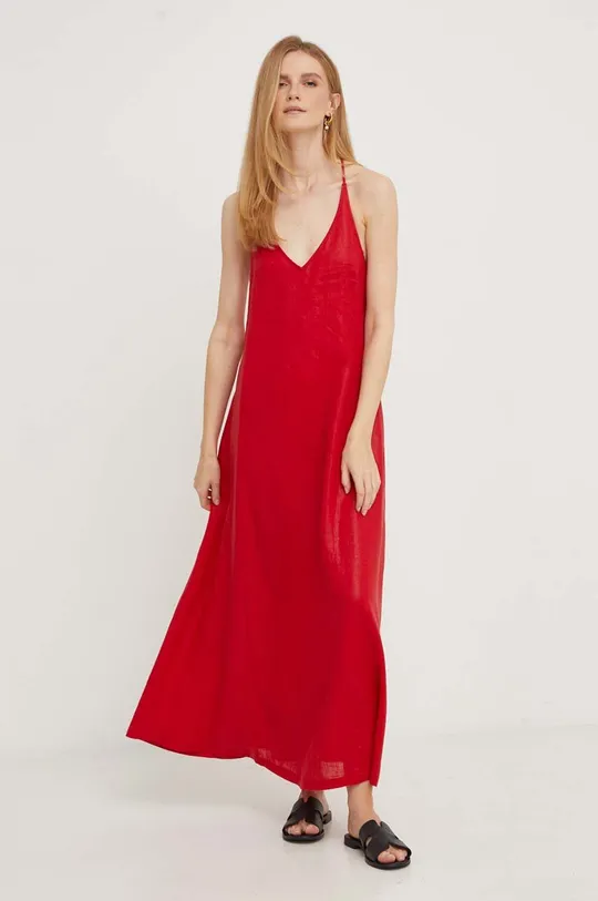 κόκκινο Λινό φόρεμα Answear Lab Γυναικεία