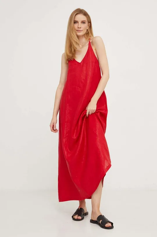 Λινό φόρεμα Answear Lab κόκκινο