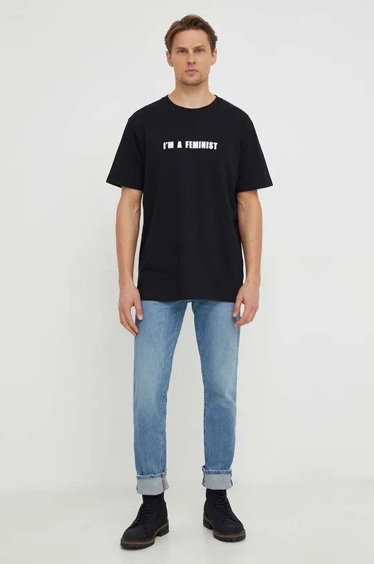 чёрный Хлопковая футболка Answear Lab
